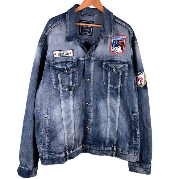Born Fly Men's 3XL Embroidered Patchwork Aviator Heavy Long Sleeve Denim Jacket - Picture 1 of 10